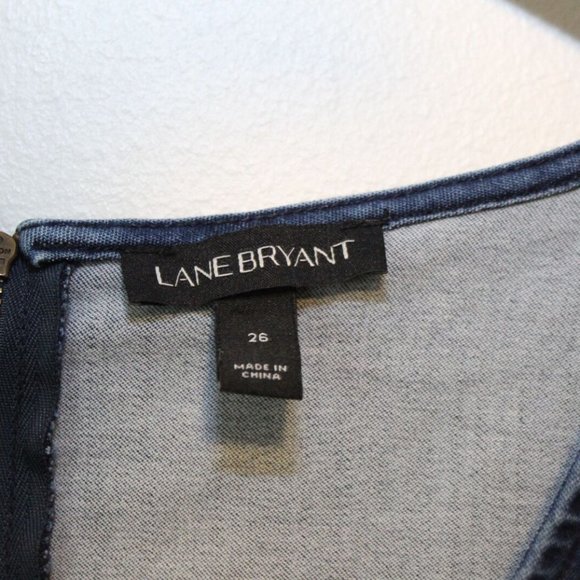 Lane Bryant Denim V-neck Asymmetric Sleeveless Top Blue Plus Size 26 H13674 - Picture 3 of 7